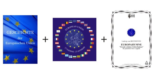 EU2 - Broschüre: Geschichte der Europäischen Union + CD: Europäische Union, 27 Nationen - 27 Hymnen + EU-Hymne (Noten, Chor)